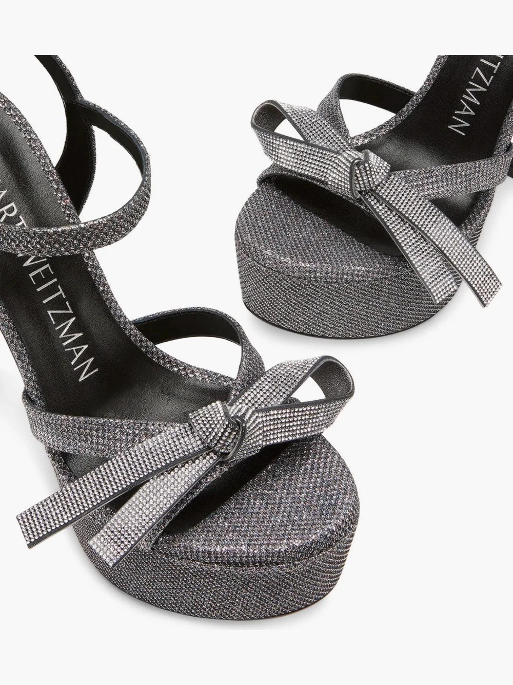 Stuart Weitzman Mega Bow Glitter Platform Ankle-Strap Sandals